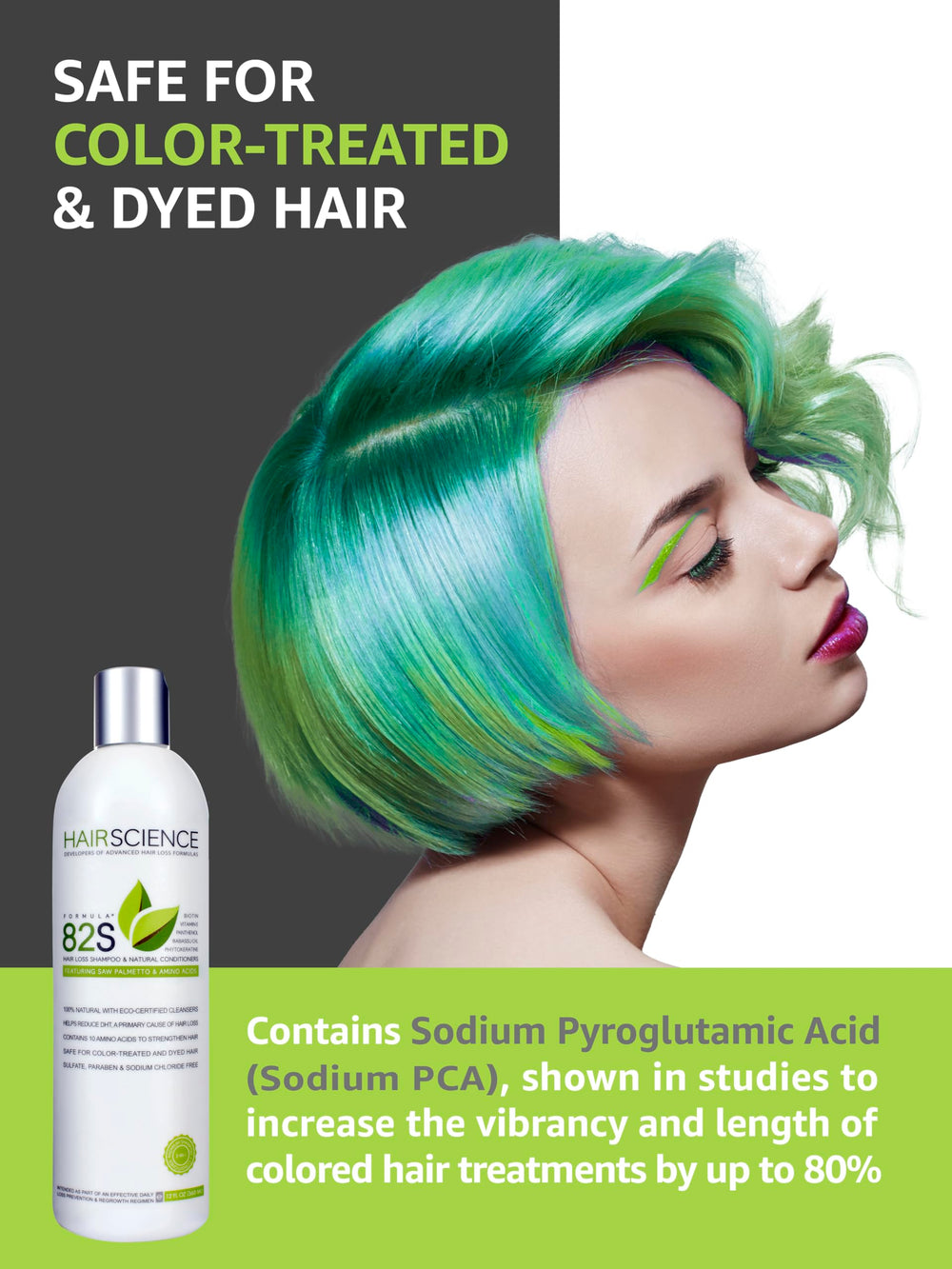 Hair Science Formula 82S color-guard visual highlights color preservation.