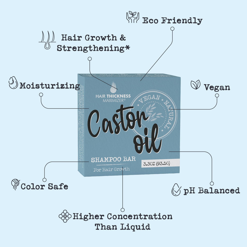 Hair Thickness Maximizer castor shampoo bar for dry hair relief—softens and moisturizes.