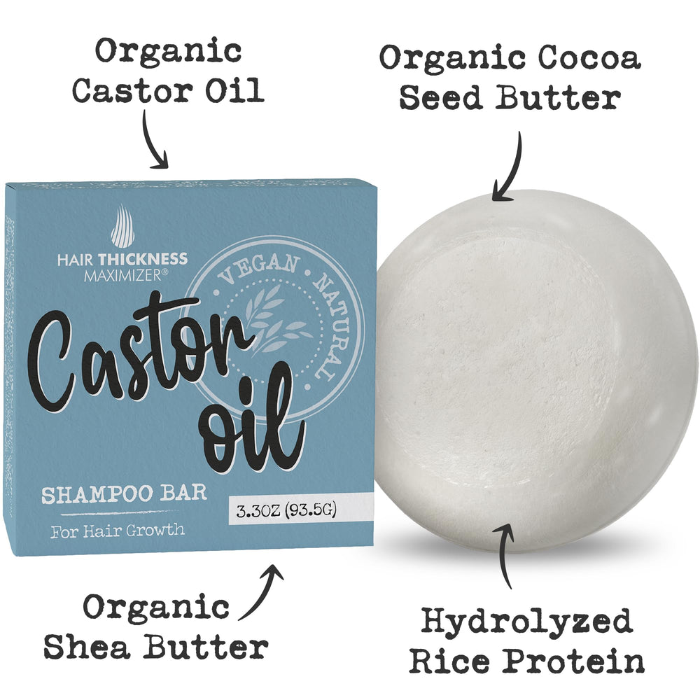Hair Thickness Maximizer castor shampoo bar solid form—travel-friendly bottle-free cleansing.