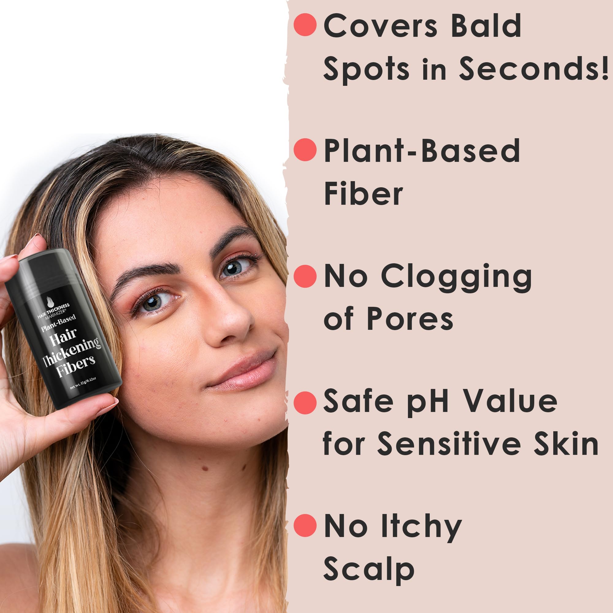 Hair Thickness Maximizer fibers closeup highlights natural texture and seamless blend.