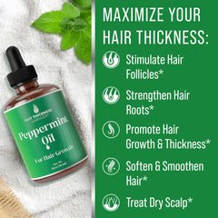 Hair Thickness Maximizer Peppermint Oil dropper demonstrates precise scalp application.