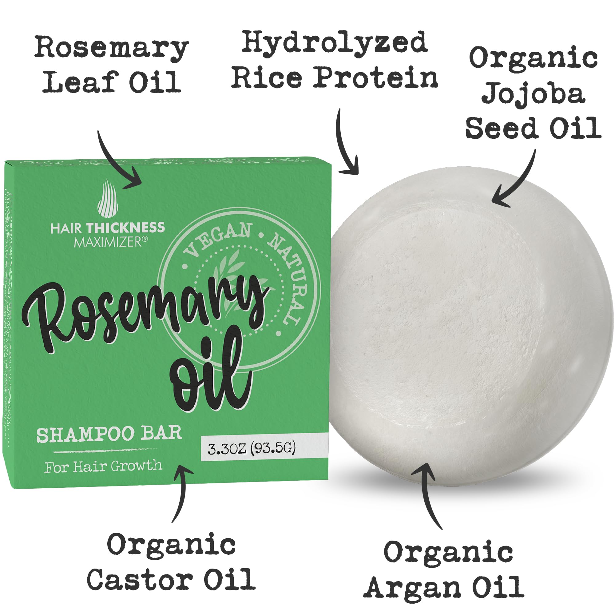 Ingredients closeup reveals jojoba, castor, and argan oils in Hair Thickness Maximizer.