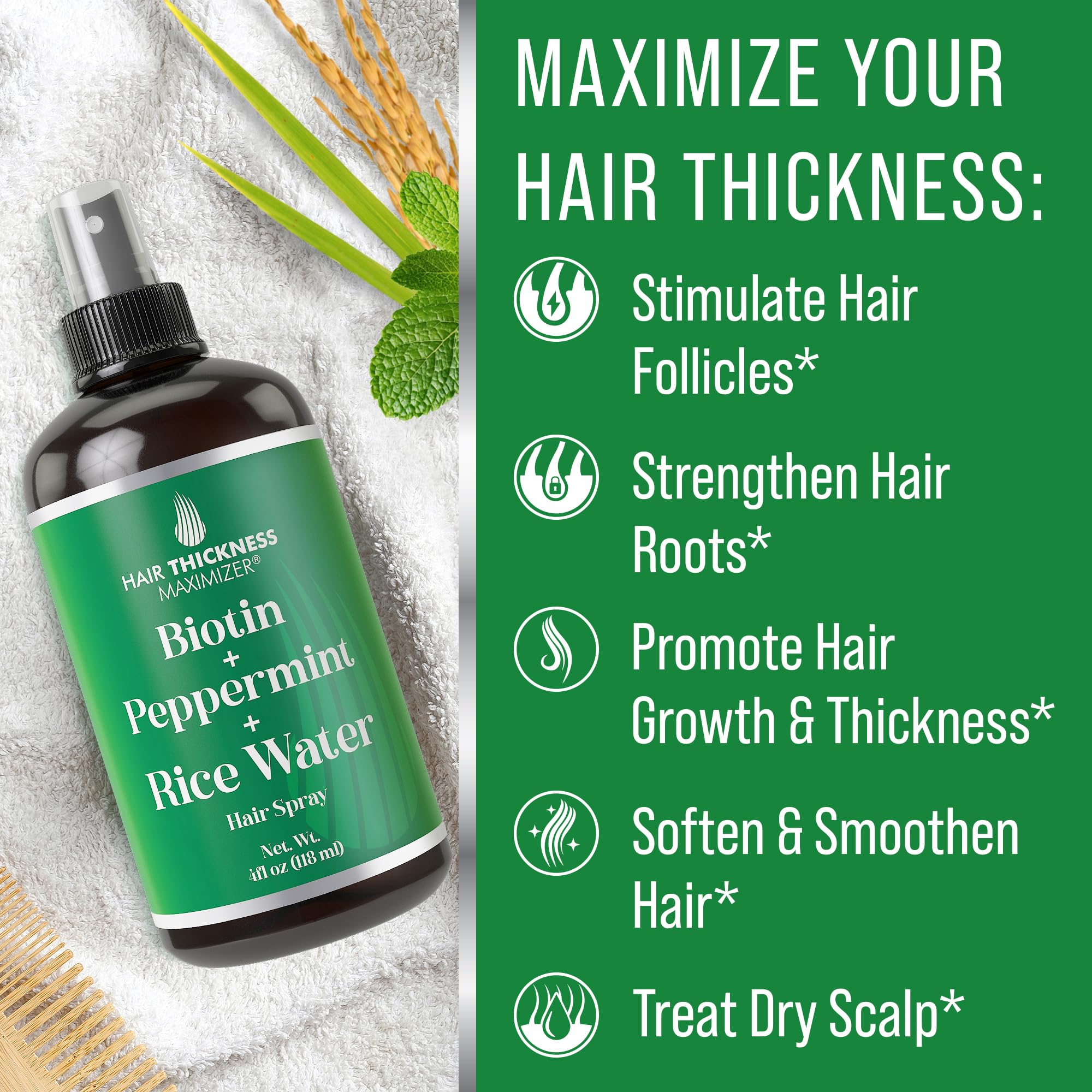 Hair Thickness Maximizer peppermint oil scene highlights refreshing scalp tingle and invigoration