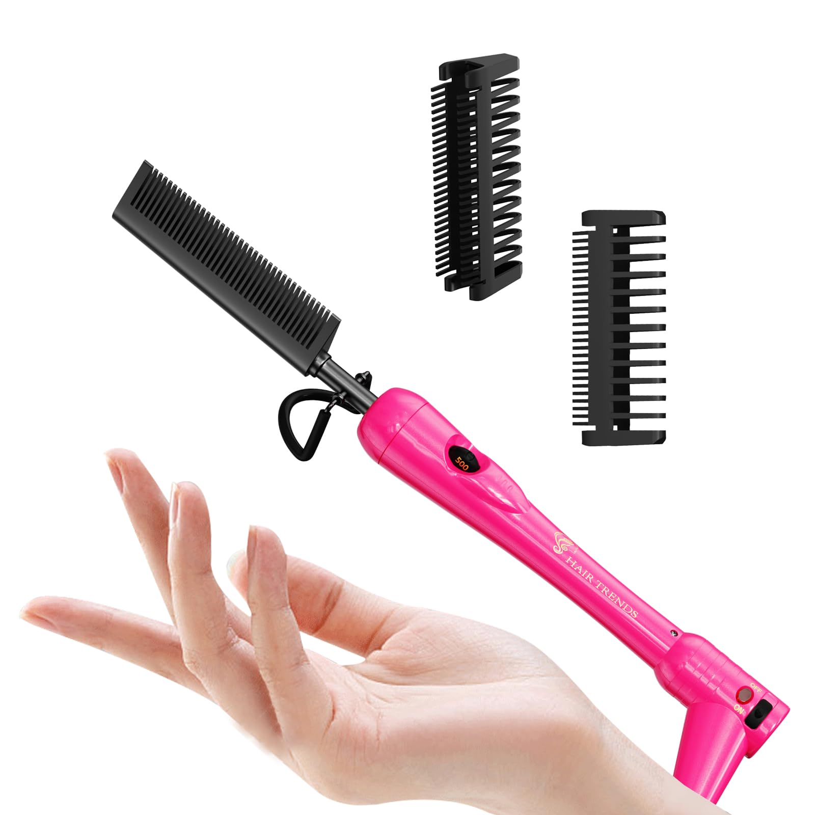 Hair Trends compact hot comb designed for 4C hair and wigs.