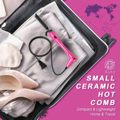Hair Trends mini pink hot comb in compact portable form for on-the-go touchups.