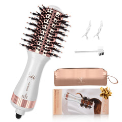 Hair Trends travel hair dryer brush in compact form for easy packing and quick styling
