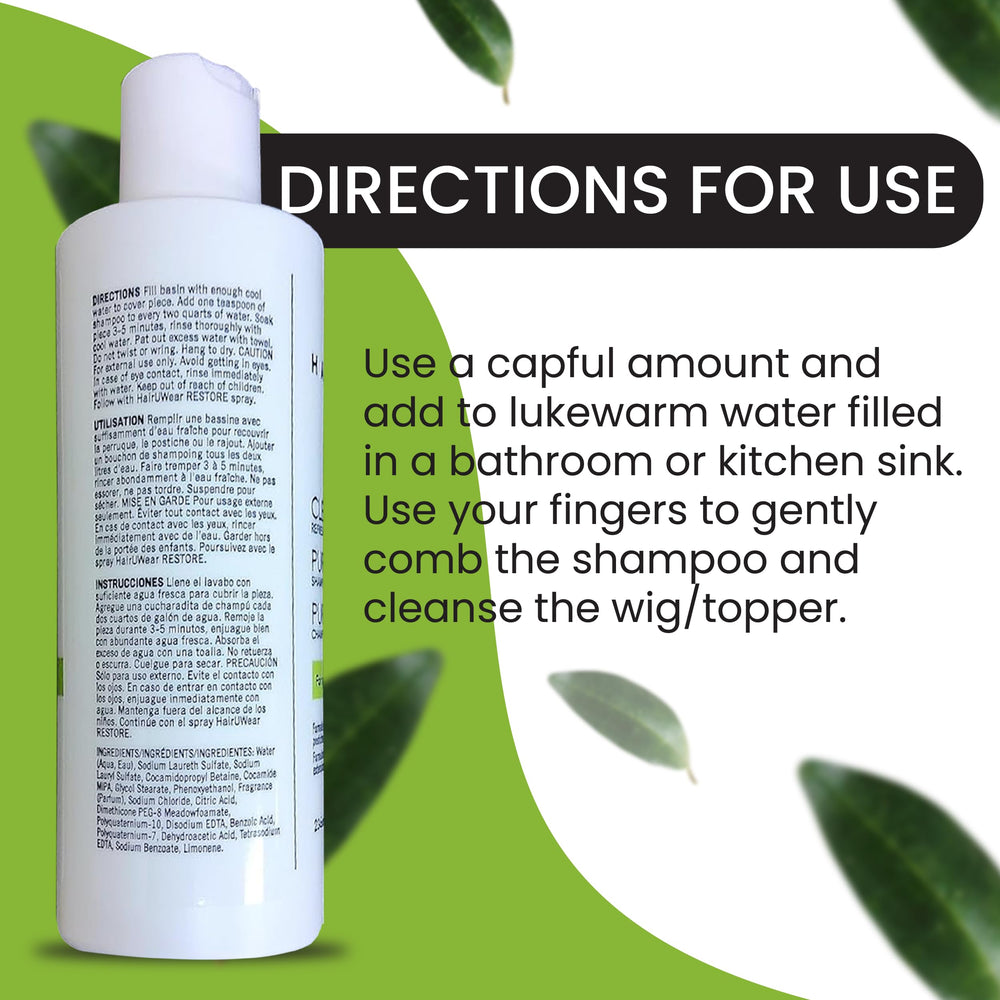 Hair U Wear cleansing shampoo synthetic wig usage illustrates lightweight moisture and shine.