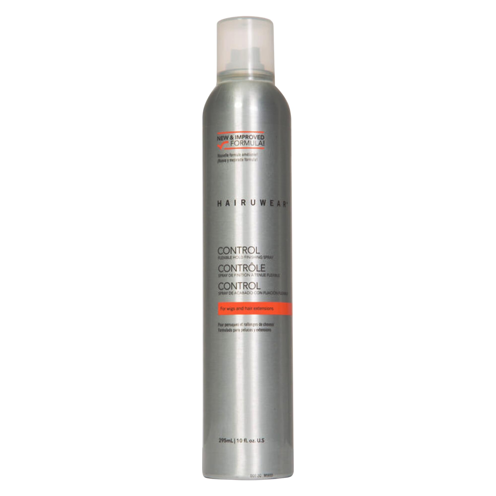 Hair U Wear strong-hold spray bottle angled for precise styling