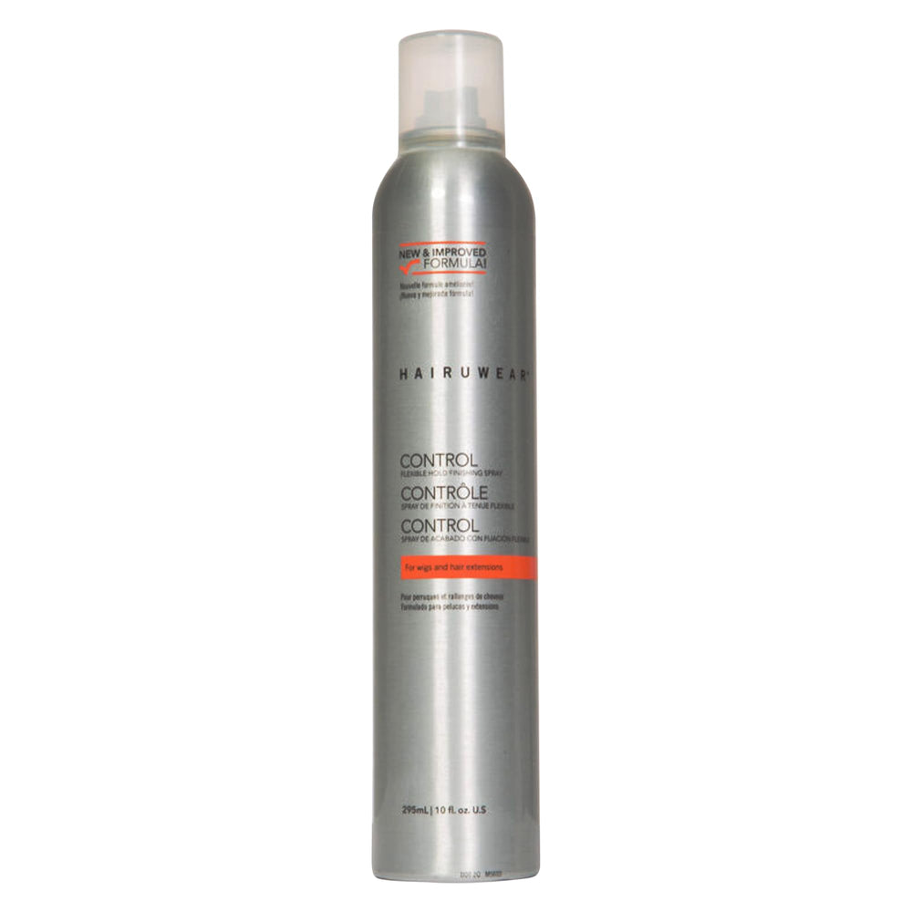 Hair U Wear strong-hold spray bottle angled for precise styling