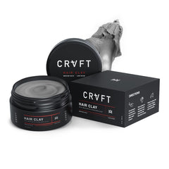 Hair Craft Co. CRVFT hair clay jar shows dense texture for controlled styling.
