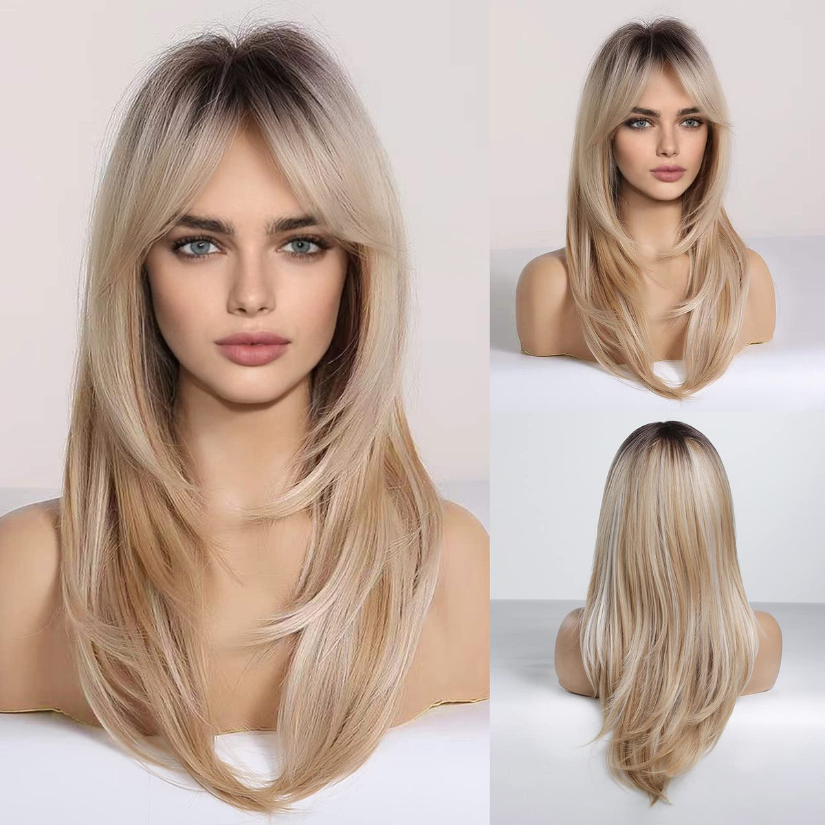 HAIRCUBE Blonde Wigs Long Curly headshot shows natural curls for everyday elegance.