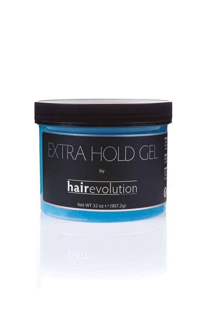 Hairevolution Extra Hold Gel 32oz bottle for strong, alcohol-free styling with scalp-friendly botanicals.