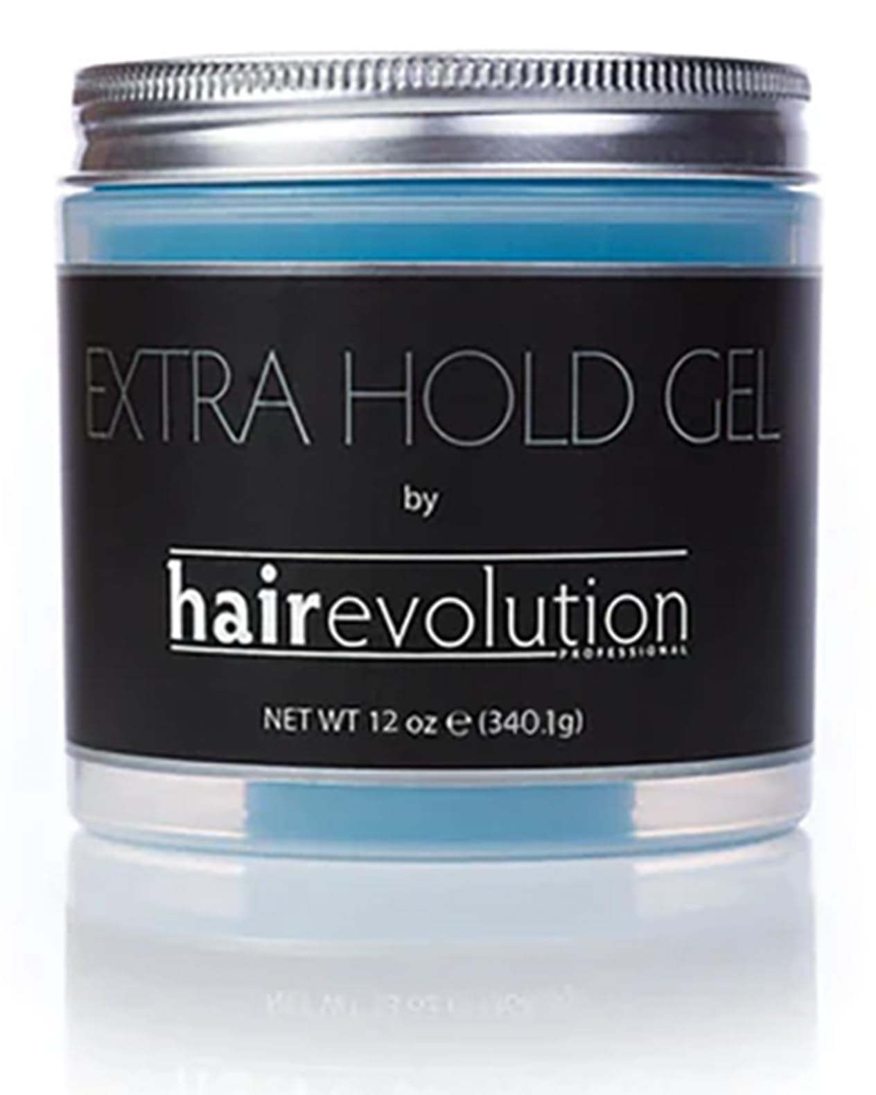 Hairevolution Extra Hold Gel bottle shows lightweight hold and glossy shine.
