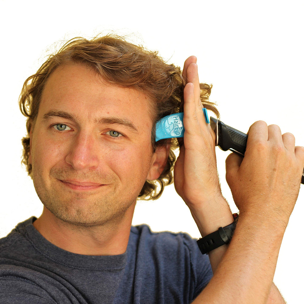 HairFin Tool kit demonstrating smooth layers and trimmed bangs at home.