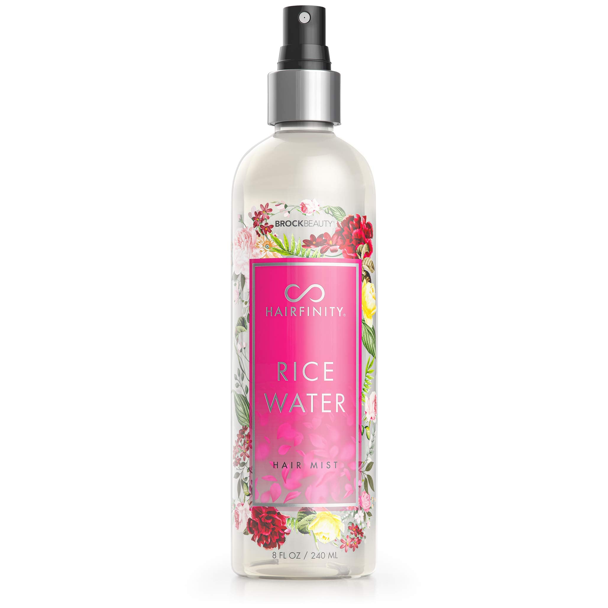 Hairfinity Rice Water Hair Mist bottle delivering hydration for dry, frizzy hair.