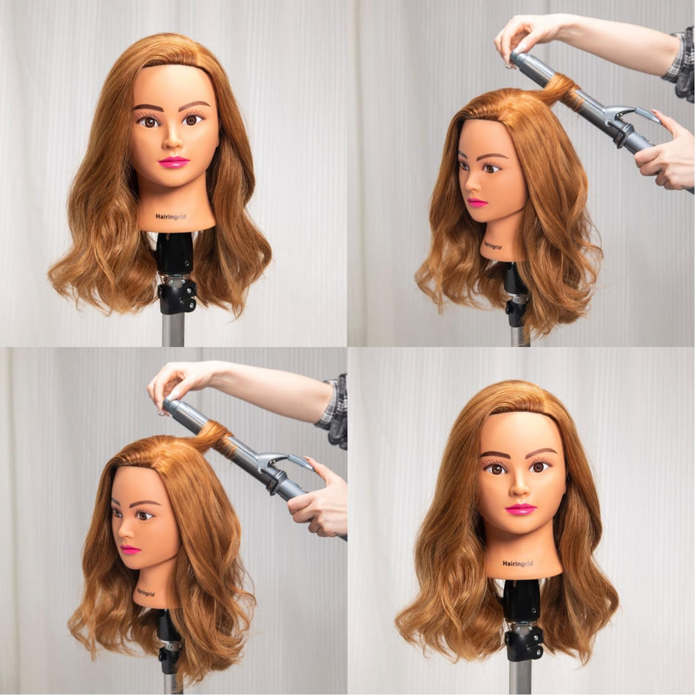 Hairingrid hair-styling-ready head supports curling and braiding experiments.