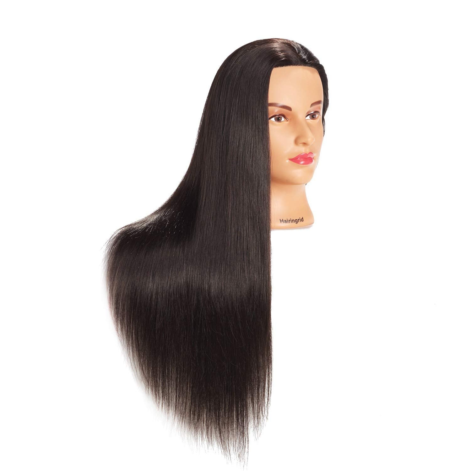 Hairingrid mannequin head side view in black ideal for cutting and braiding practice.