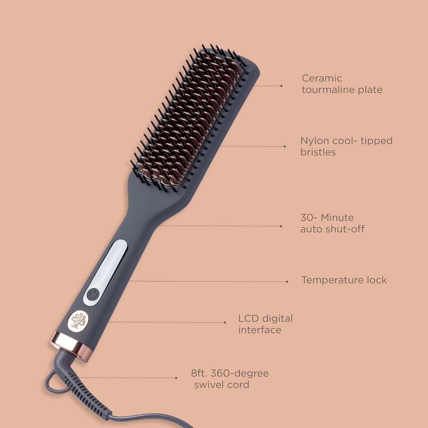 Hairitage ceramic tourmaline plates glide for uniform heat distribution and glossy finish.