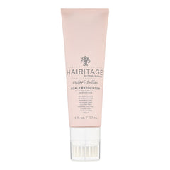 Hairitage Restart Button Scalp Exfoliator bottle shows a creamy scrub for a refreshed scalp.