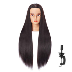 Hairlink mannequin head front view with 26-28 inch synthetic hair for practice.