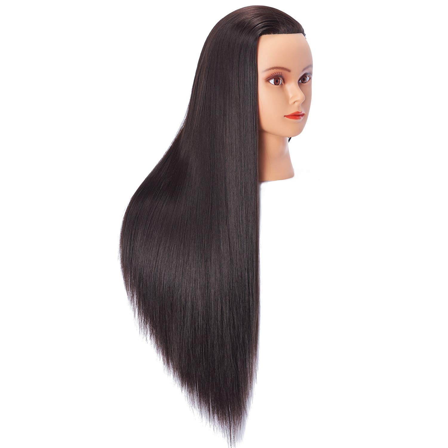 Hairlink mannequin head shows 26-28 inch hair length close-up for styling drills.