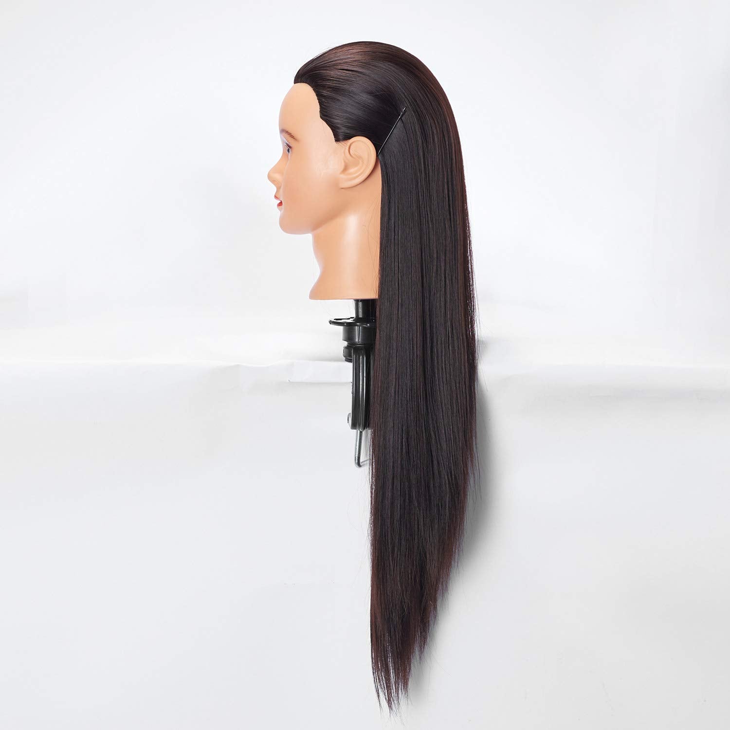 Hairlink mannequin head closeup of synthetic fiber hair highlighting easy maintenance.