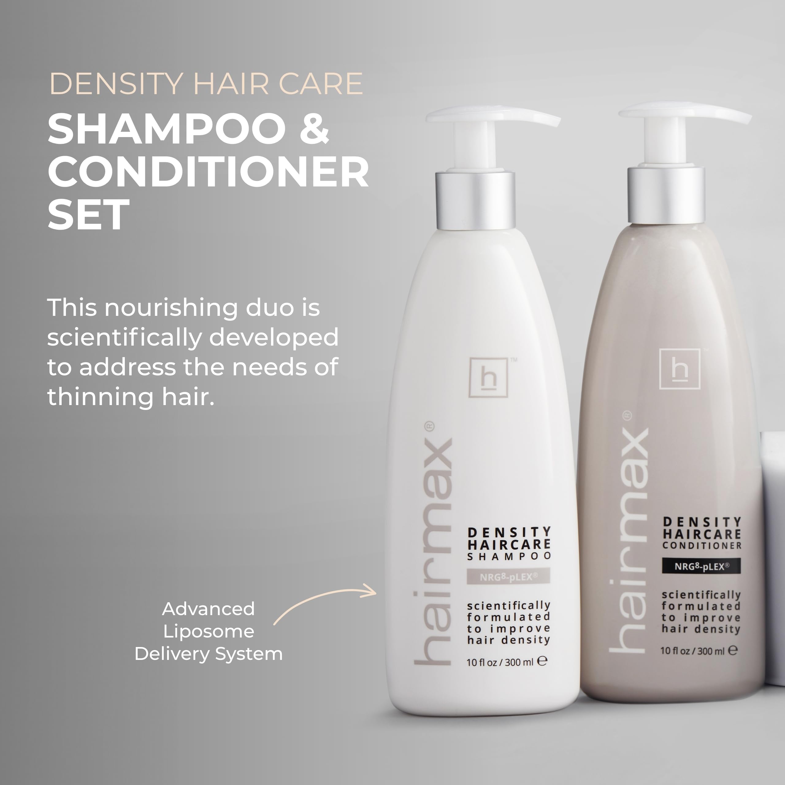 Hairmax Density Conditioner bottle highlights deep hydration for stronger, less tangled hair.