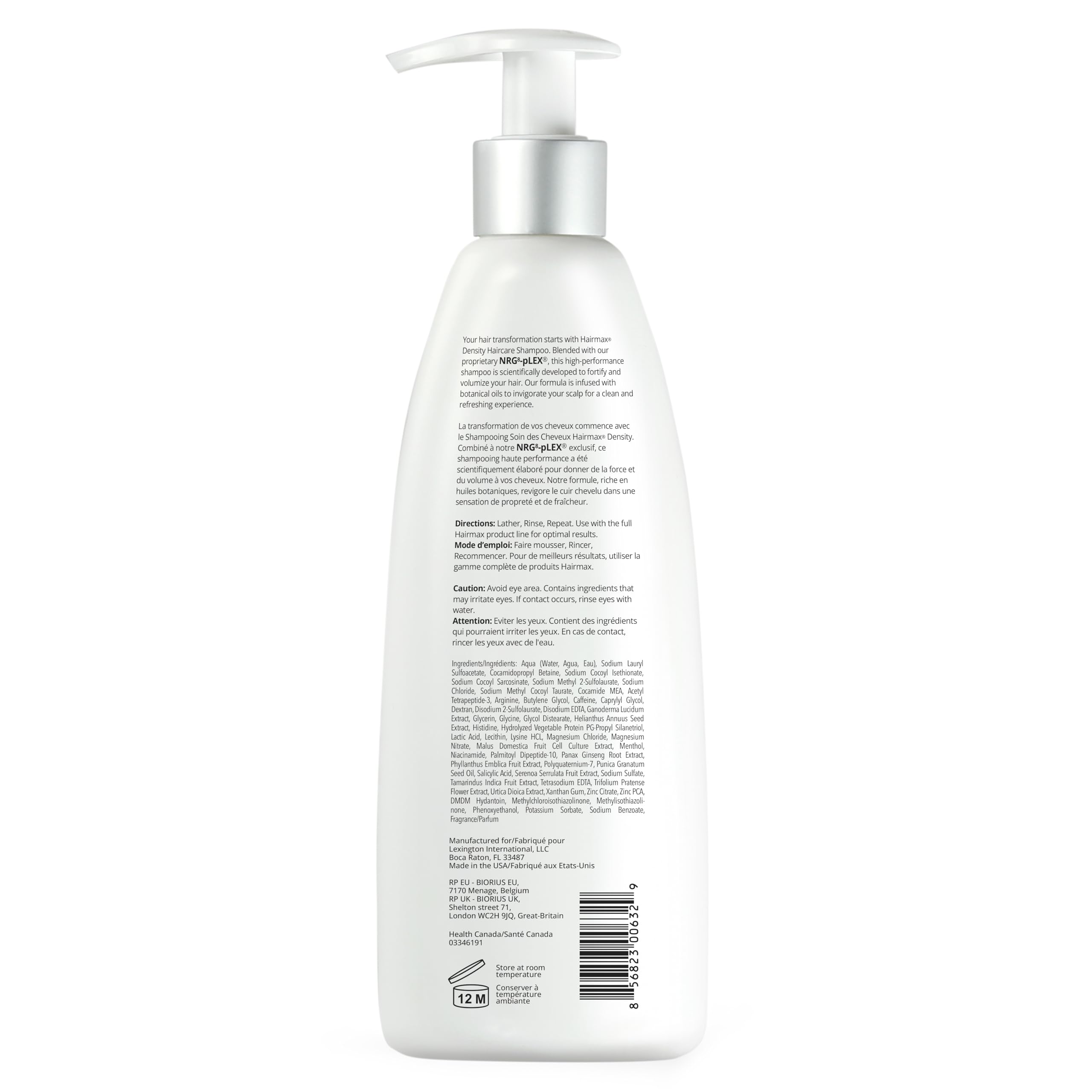 Hairmax Density Shampoo ingredients closeup highlights caffeine and plant actives for scalp care