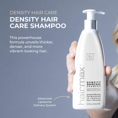 Hairmax Density Shampoo lather closeup shows gentle cleansing for thinning hair