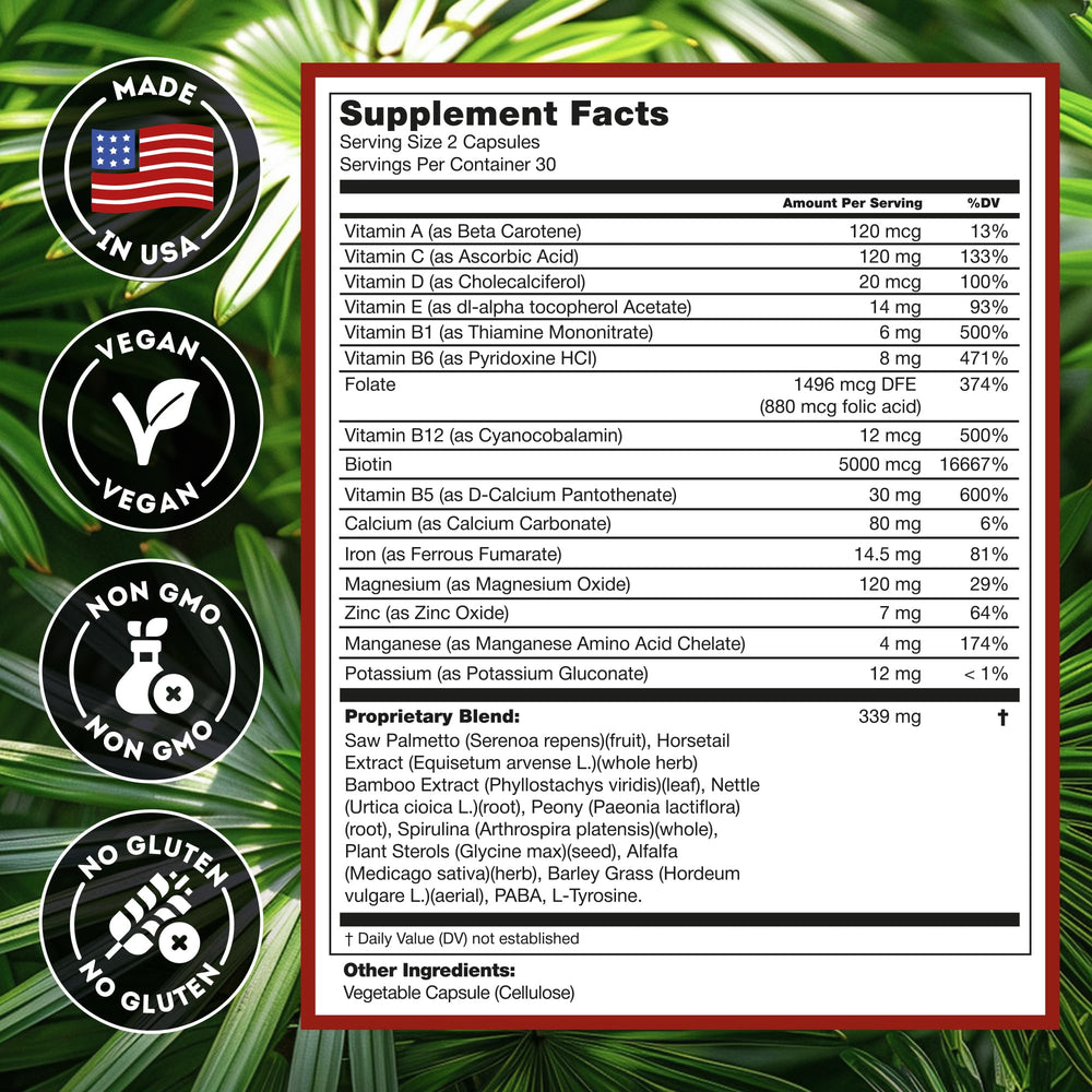 Hairo Nutrition DHT Blocker capsules array for daily hair support.