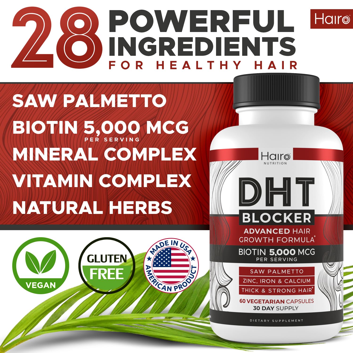 Hairo Nutrition Saw Palmetto capsules for natural hair support.