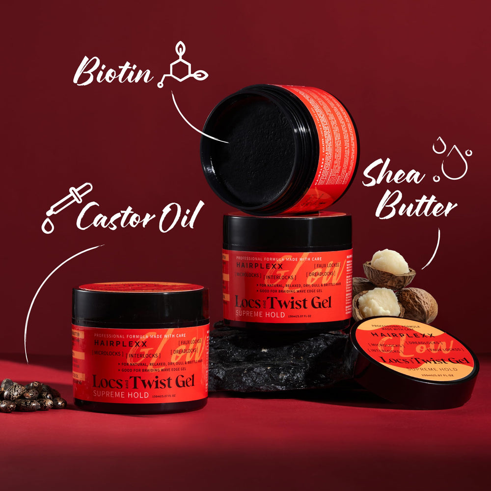 Hairplexx Glow Loc & Twist Gel packaging emphasizing 5.07 oz size.