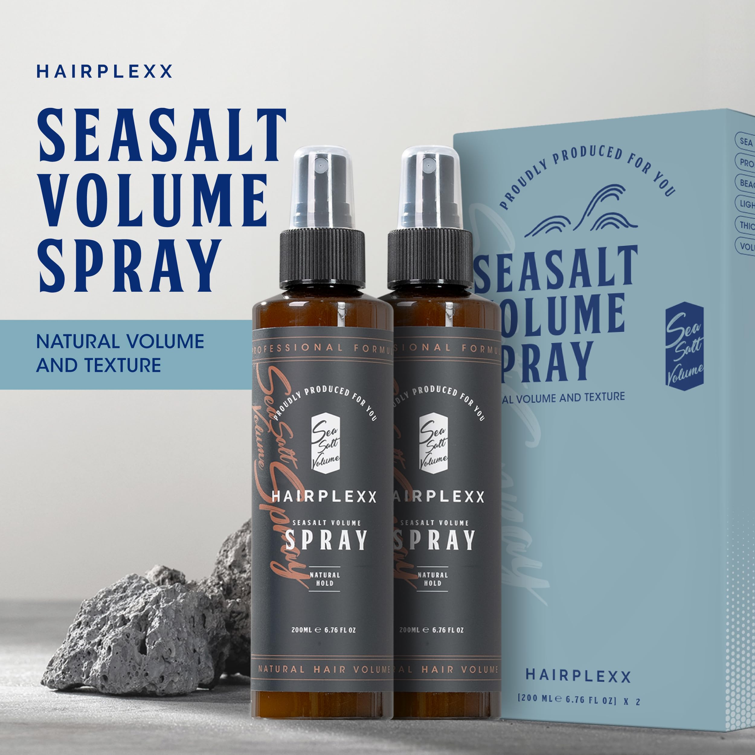 Hairplexx Sea Salt Volume Spray beachy-waves image demonstrates texture and natural matte finish.