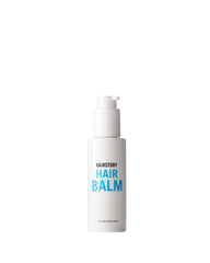 Hairstory Hair Balm jar labeled for moisture and shine.