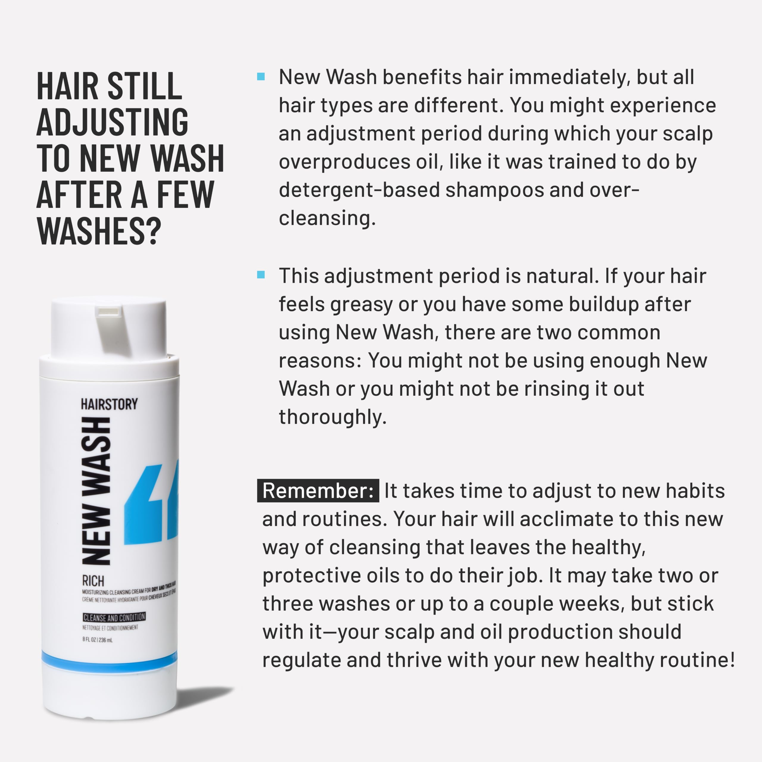 Hairstory New Wash Rich cream texture close-up emphasizes moisturizing cleanse.