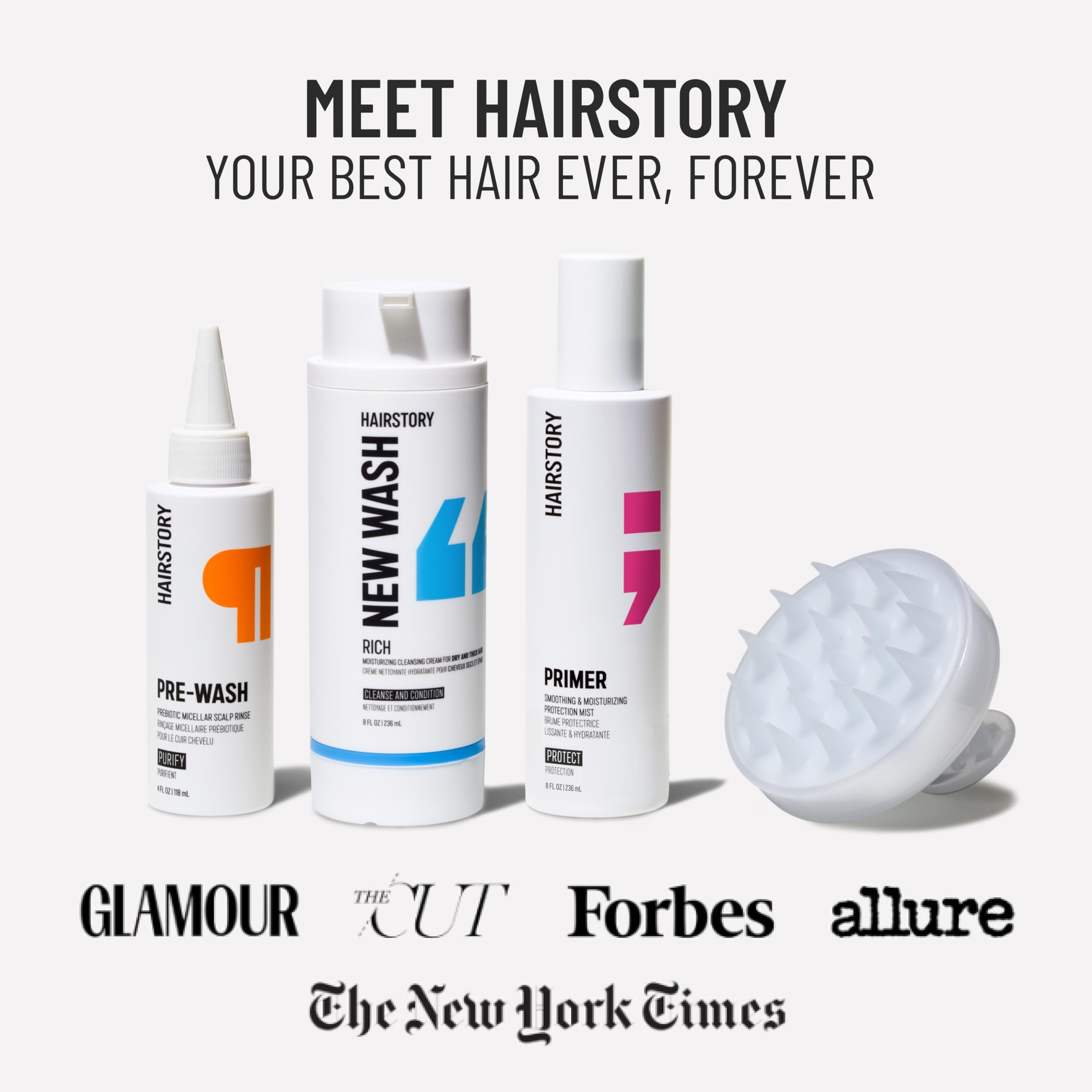 Hairstory New Wash Rich packaging highlights premium bottle.