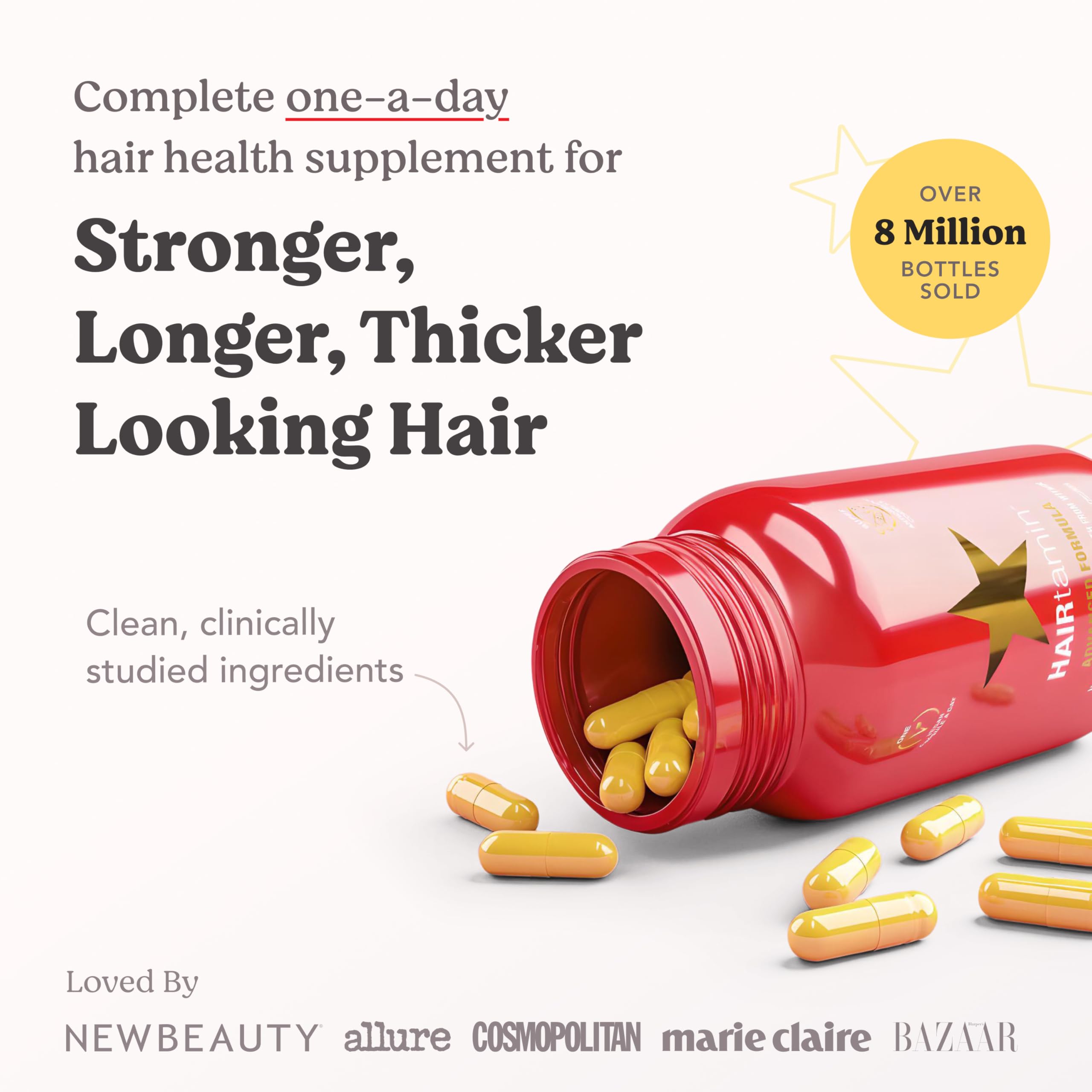 HAIRtamin Advanced Formula capsules ready for daily use.