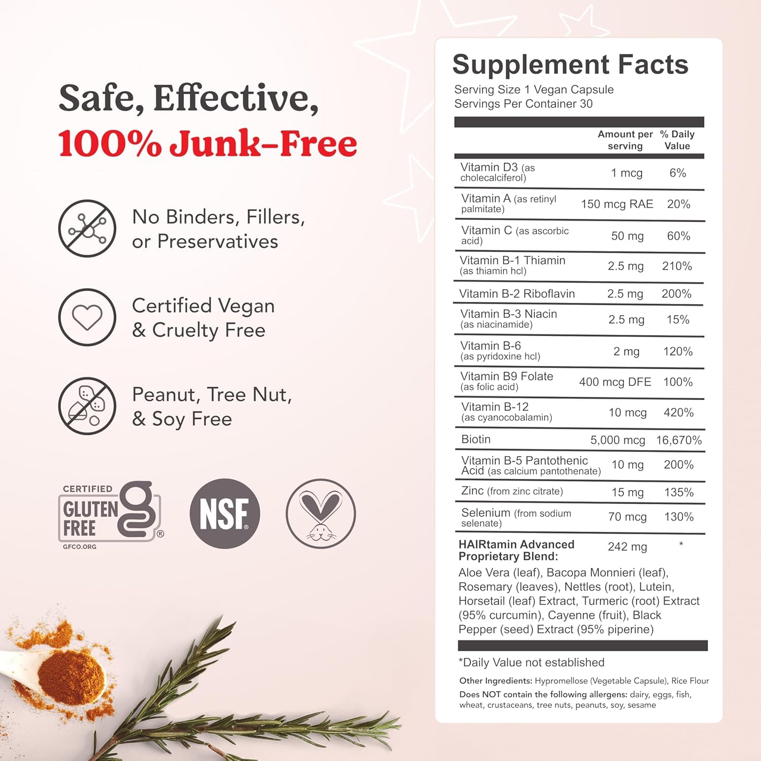 HAIRtamin Advanced Formula satisfaction guarantee badge signals trust.
