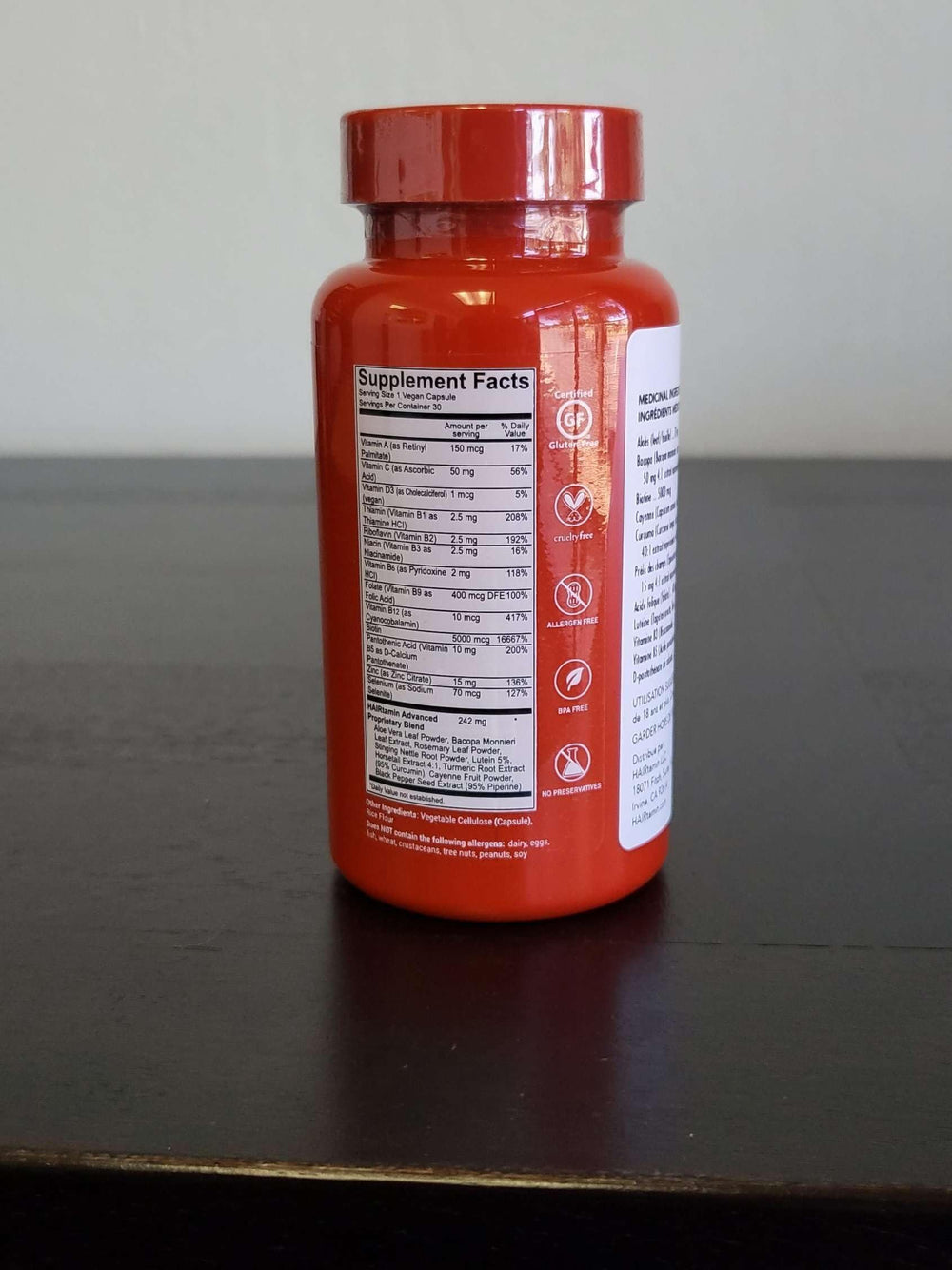 HAIRtamin Advanced Formula vegan cruelty-free badge highlights ethics and clean ingredients.