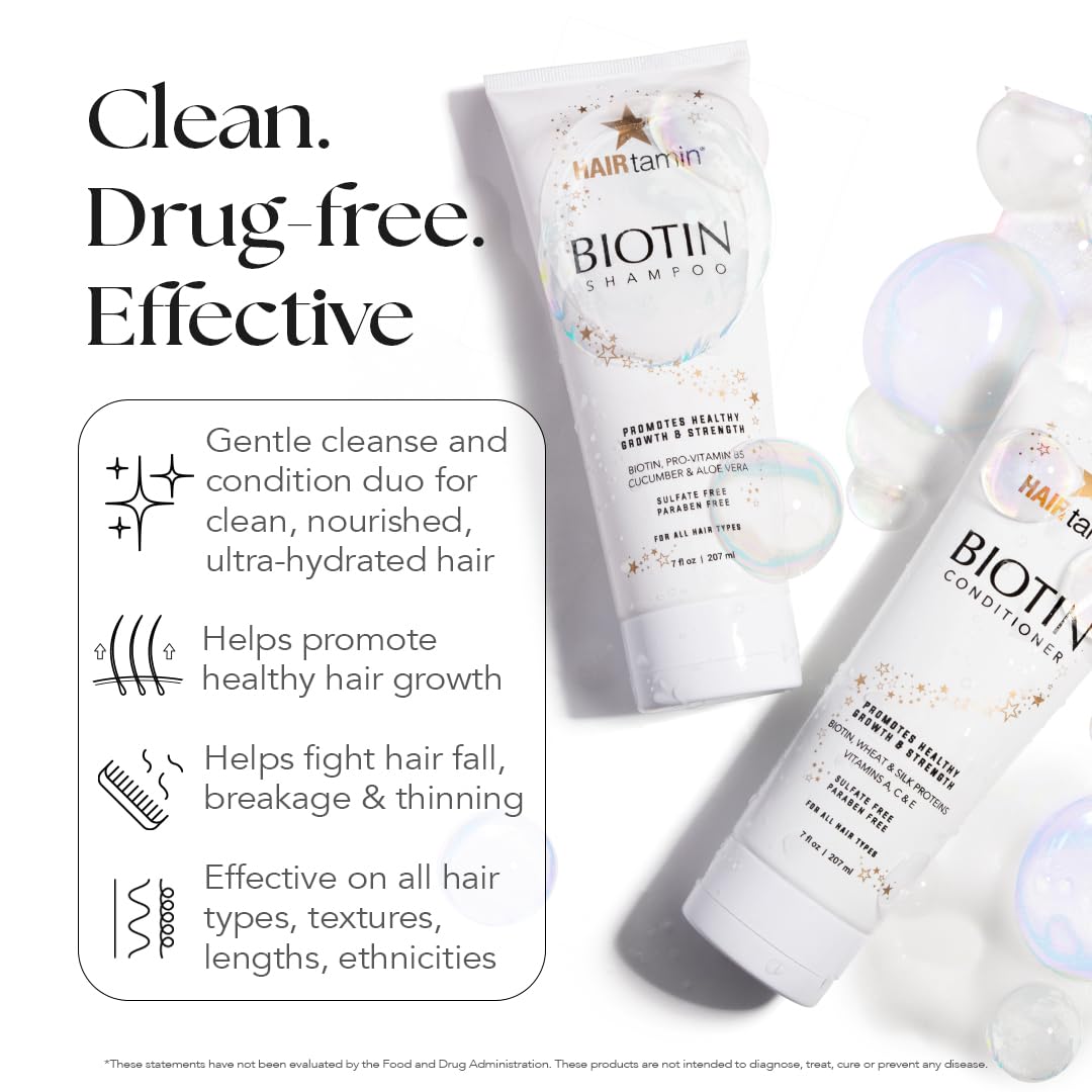 HAIRtamin Biotin Shampoo lather closeup emphasizes a gentle, sulfate-free cleanse.