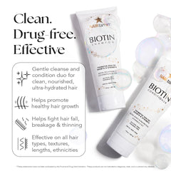 HAIRtamin Biotin Shampoo lather closeup emphasizes a gentle, sulfate-free cleanse.