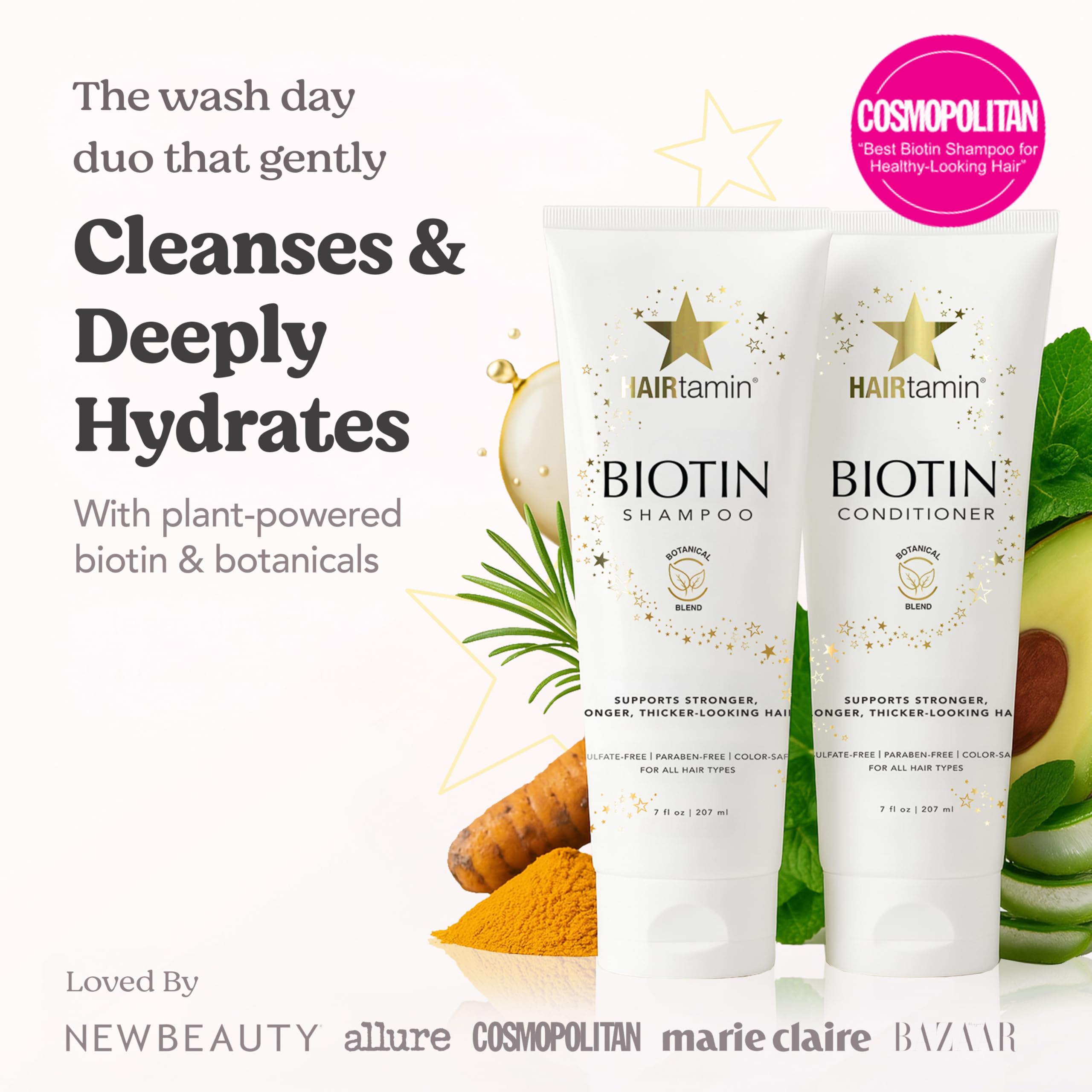 HAIRtamin conditioner bottle front emphasizes paraben- and sulfate-free conditioning for color-treated hair
