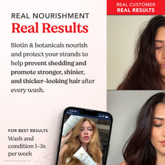 HAIRtamin conditioner pump closeup demonstrates lightweight moisture without buildup
