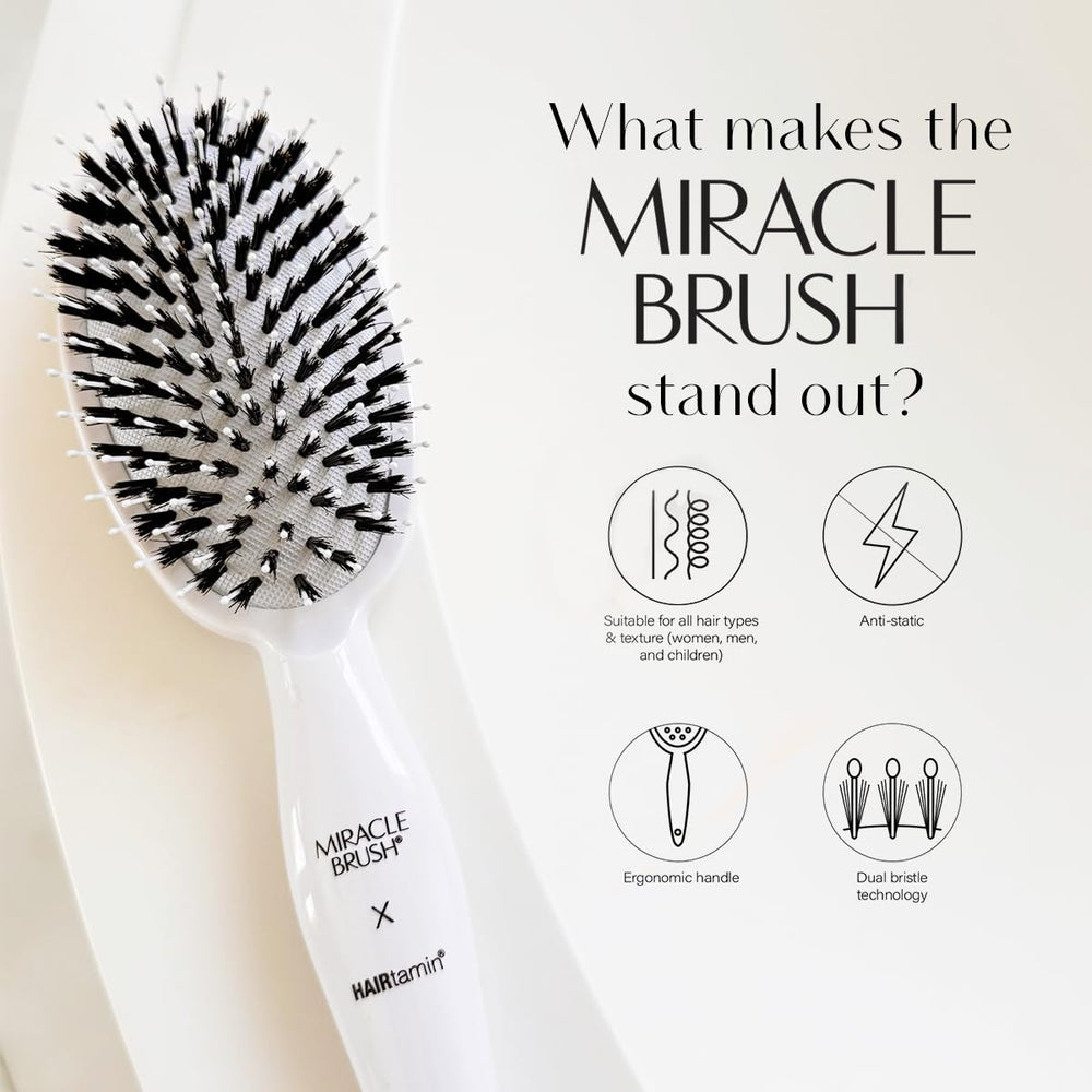Hairtamin Miracle Brush paddle design enables easy detangling and smooth styling