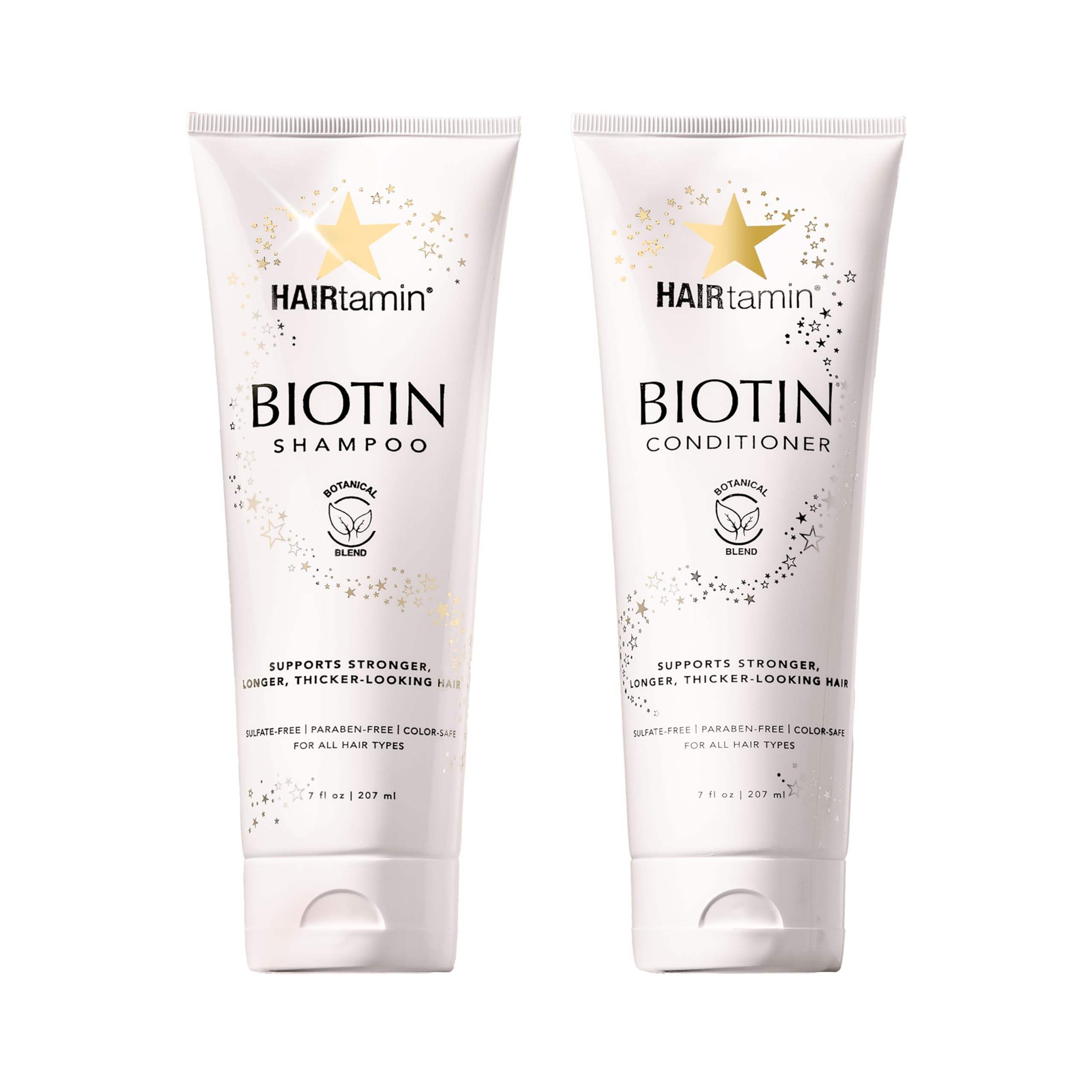 HAIRtamin shampoo bottle front highlights volumizing formula for fuller-looking hair