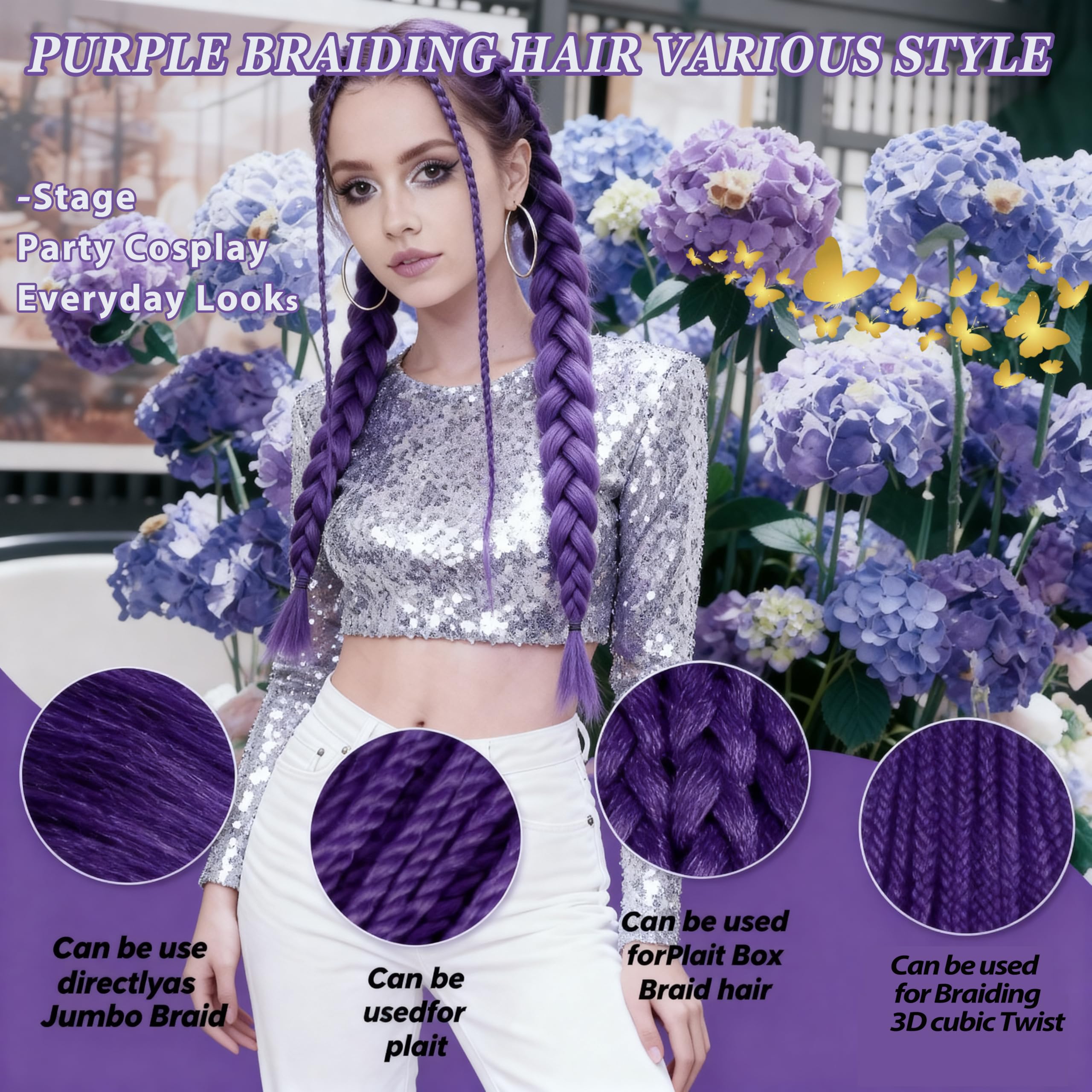 HAITOO purple braiding hair 30inch ponytail look highlights fullness and drama