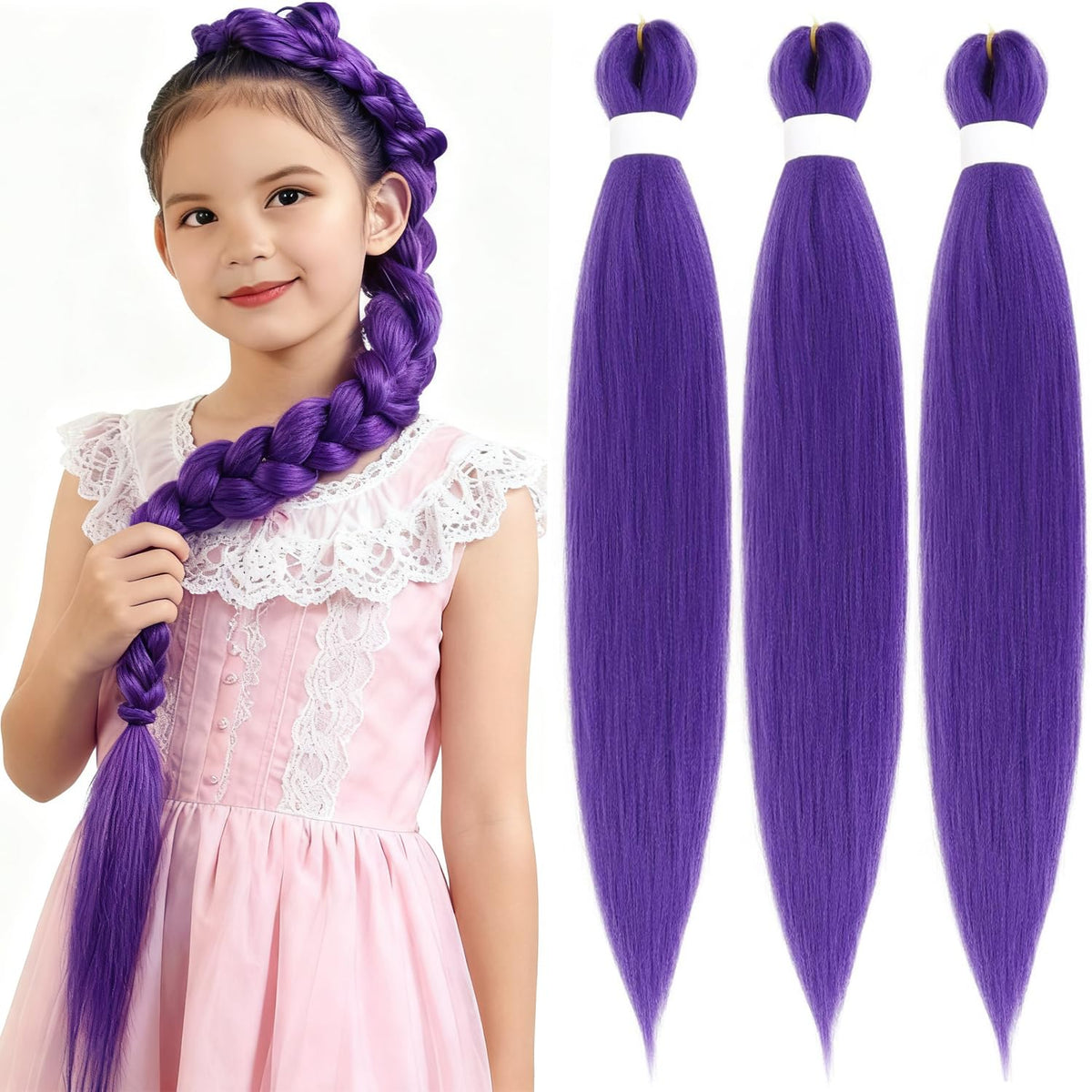 HAITOO purple braiding hair 30inch three-pack close-up shows soft, cosplay-ready texture
