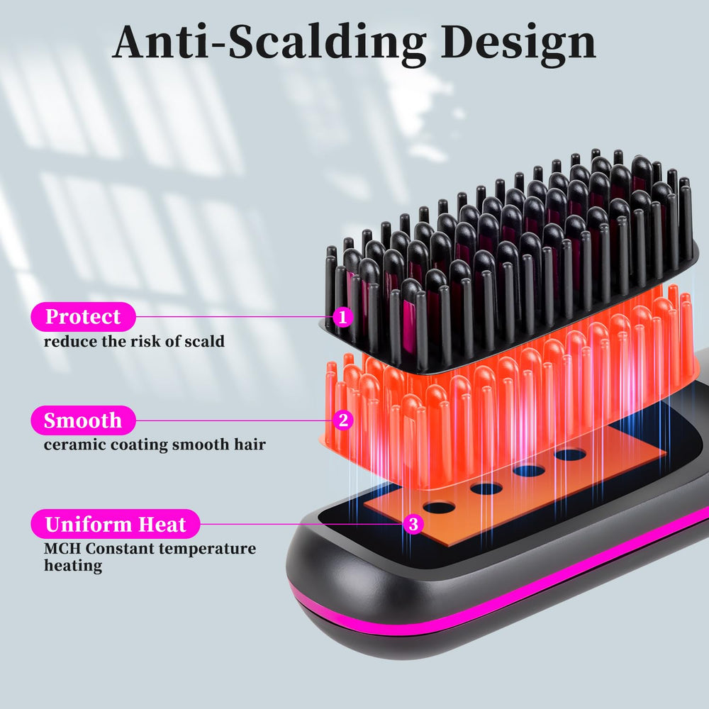 HAJIFGH Go Brush Pro in use smoothing curls into straight results.
