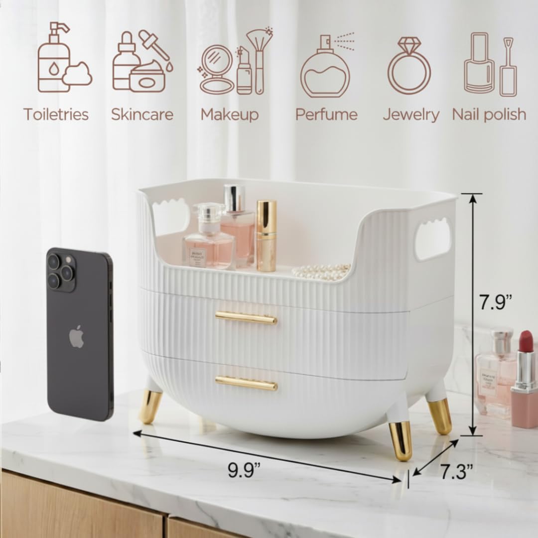 HALAFE Makeup Organizer pink deep drawers store serums and brushes efficiently.