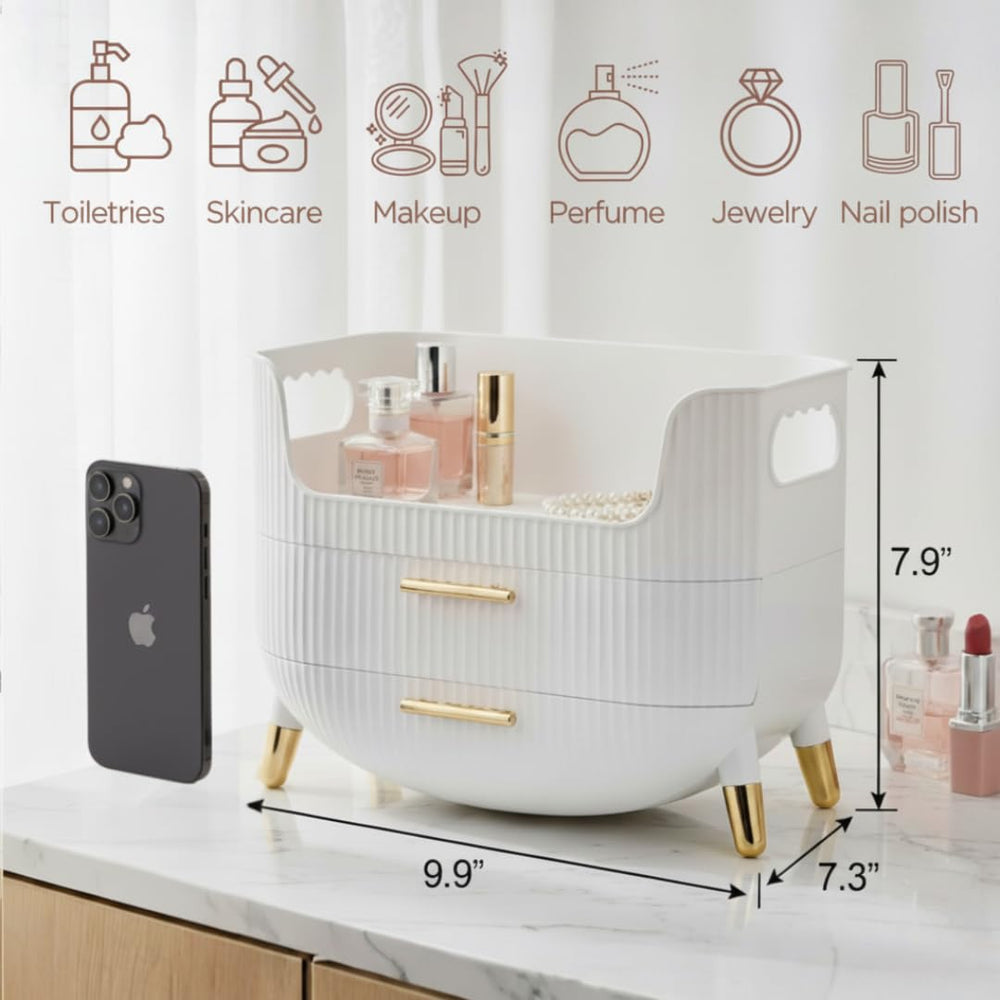 HALAFE Makeup Organizer pink deep drawers store serums and brushes efficiently.